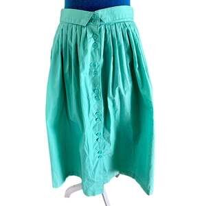 Vintage 70's Axiom Aqua Rockabilly Western Pleated Button Midi Skirt Cottage